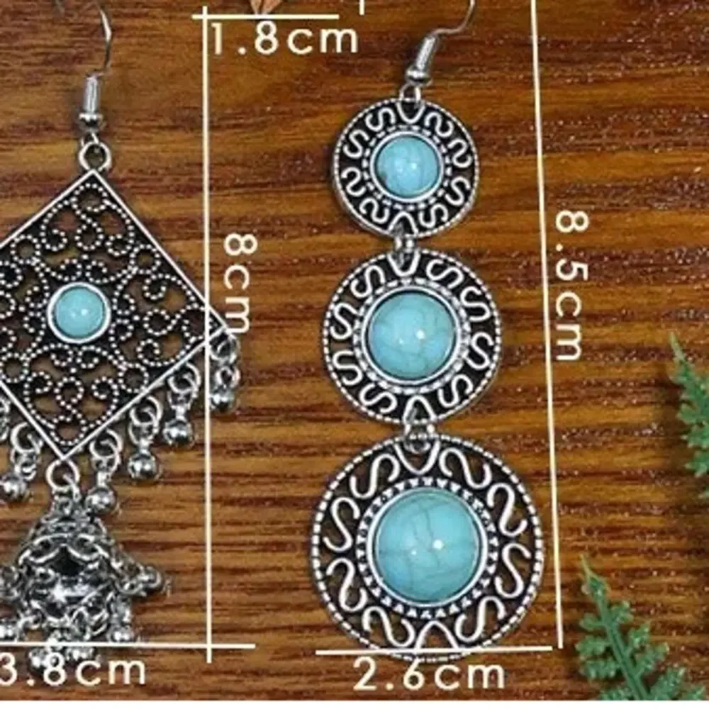 NEW Silver Plated Turquoise Earrings Triple Circles Geometric Western Boho